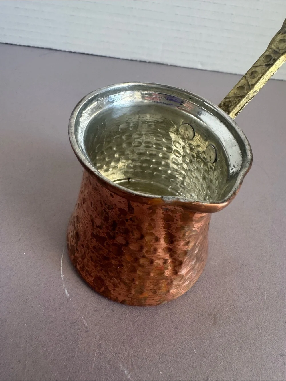Hammered Copper Turkish Coffee Pot with Brass Handle